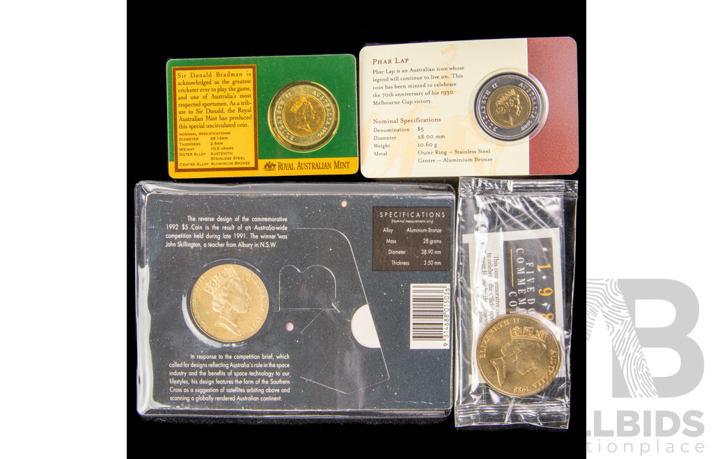 Four Australian Commemorative Five Dollar Coins Including 1988, 1996, 2000, 1992