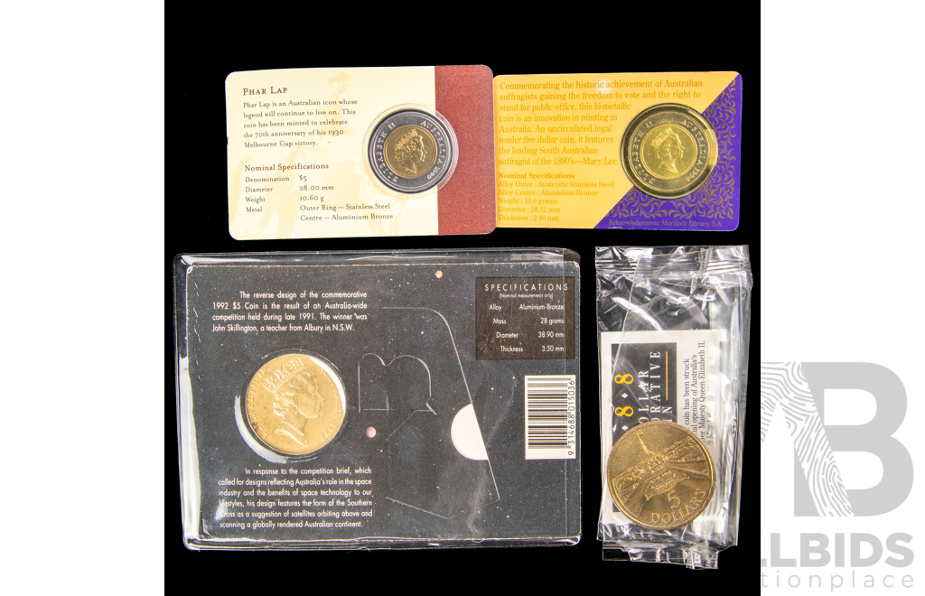 Four Australian Commemorative Five Dollar Coins Including 1988, 1994, 2000, 1992