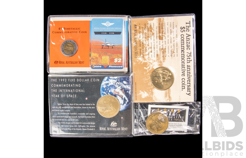 Four Australian Commemorative Five Dollar Coins Including 1988, 1990, 1998, 1992