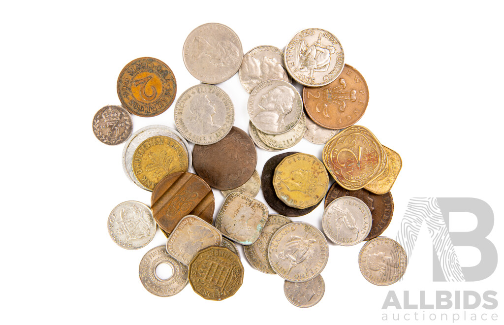 Collection of Antique/Vintage Coins Including Ceylon, India, UK New Zealand, Australia, USA, Chile, France - Some Silver Examples