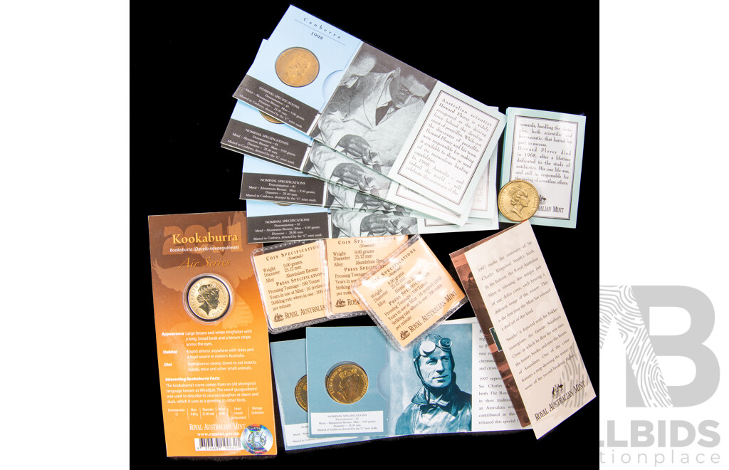 Australian RAM Commemorative One Dollar Coins Including 1994 10th Anniversary One Dollar Note Replacement(3) 1998 Howard Florey(7) 1997 Kingsford Smith Dual Set and C Mint Marks, ...............