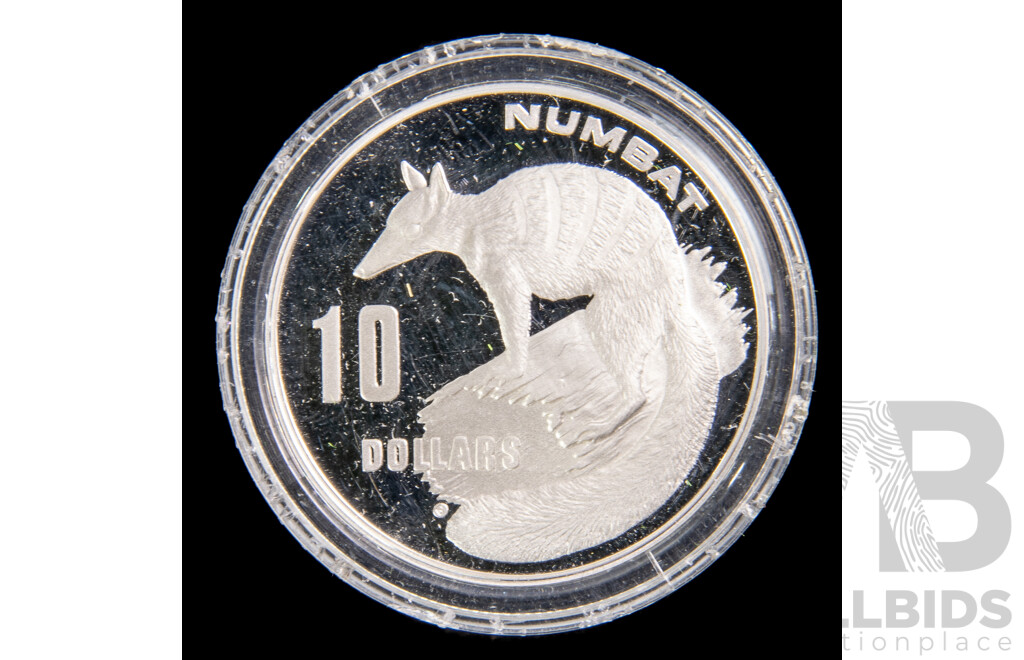 Australian RAM 1995 Silver Proof Ten Dollar Coin, Australia's Endangered Species, the Numbat .925