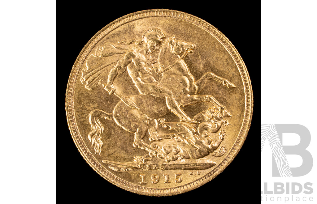 Australian 1915 KGV Gold Sovereign, Sydney Mint .917
