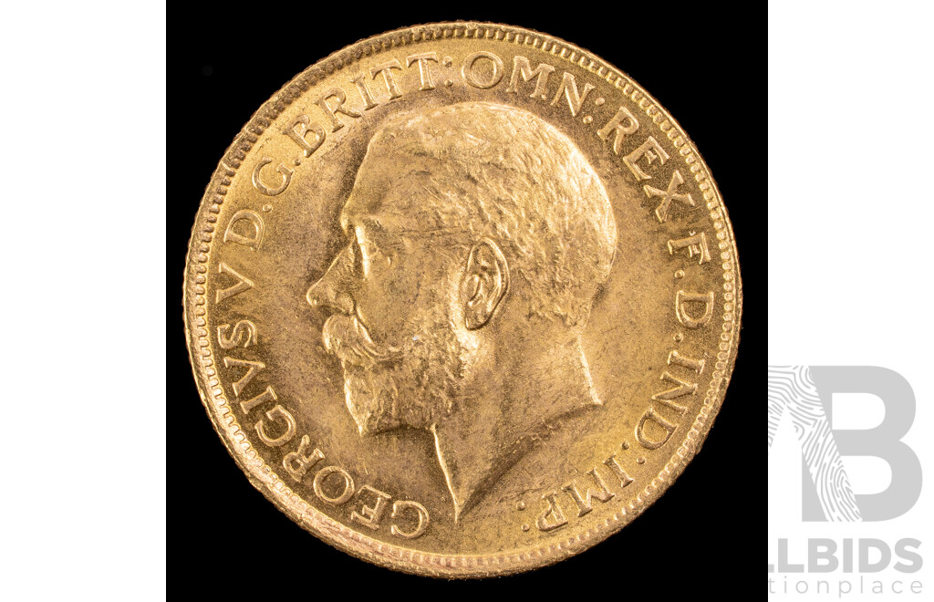 Australian 1915 KGV Gold Sovereign, Sydney Mint .917