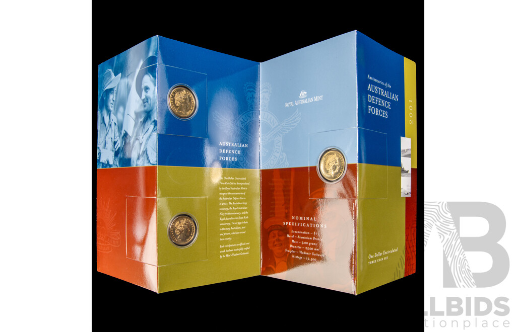 Australian RAM 2001 Australian Defence Forces Three One Dollar Coin Set