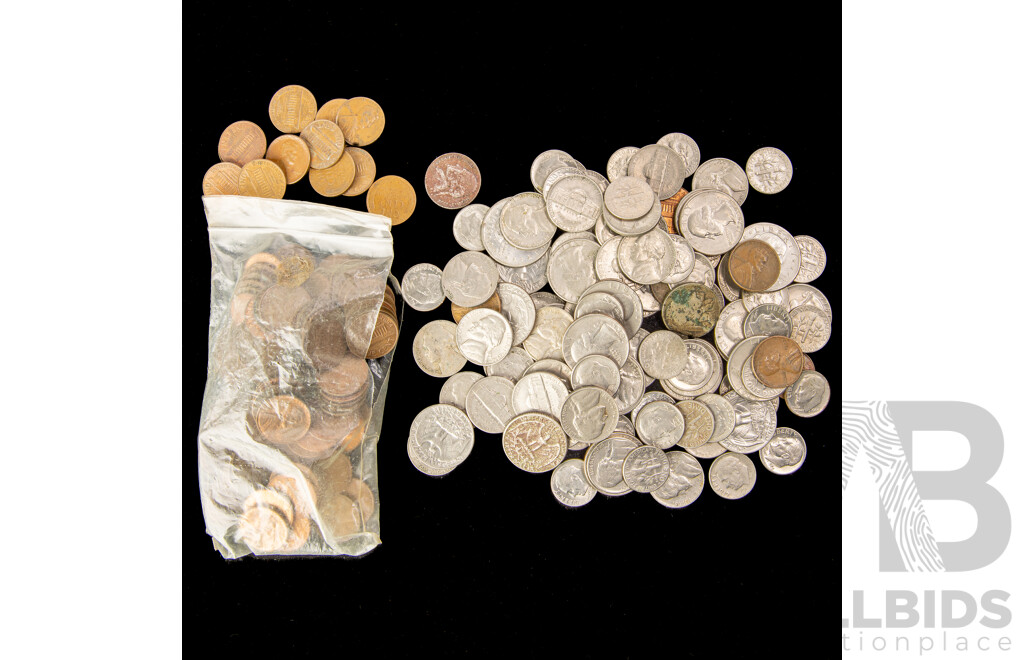 Collection of USA Coins Including Including 1915 Silver Five Cents, Susan B. Anthony One Dollars and More - Approximately 800 Grams