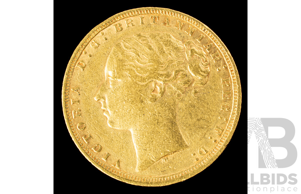 Australian 1875 QV Gold Sovereign, Melbourne Mint, St George Reverse .917