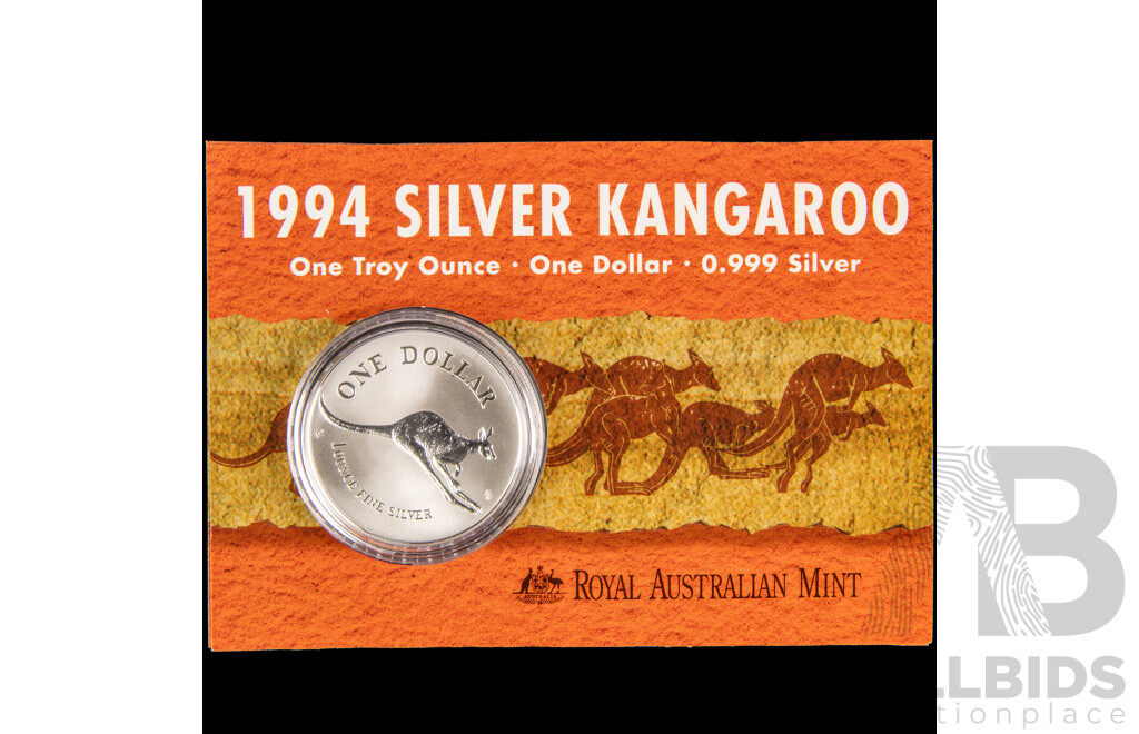 Australian RAM 1994 One Dollar Silver Coin ‘C’Mint Mark, Kangaroo .999