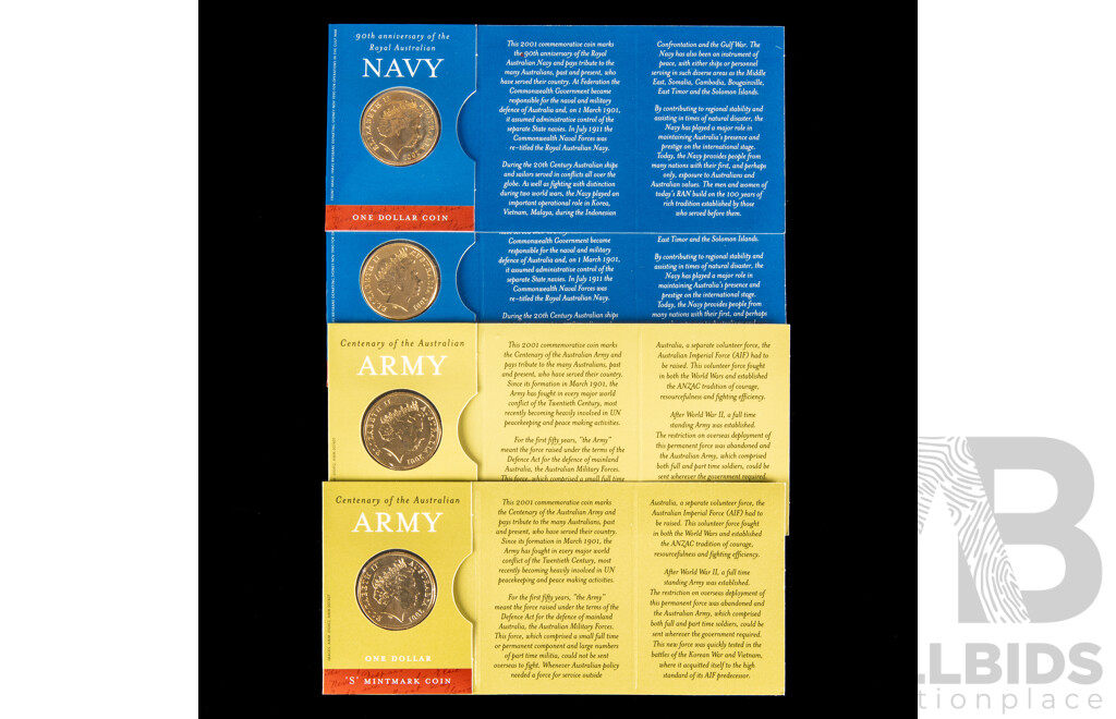 Australian RAM 2001 Australian Defence Forces One Dollar Coins, Army C and S Mint Marks and Navy(2)
