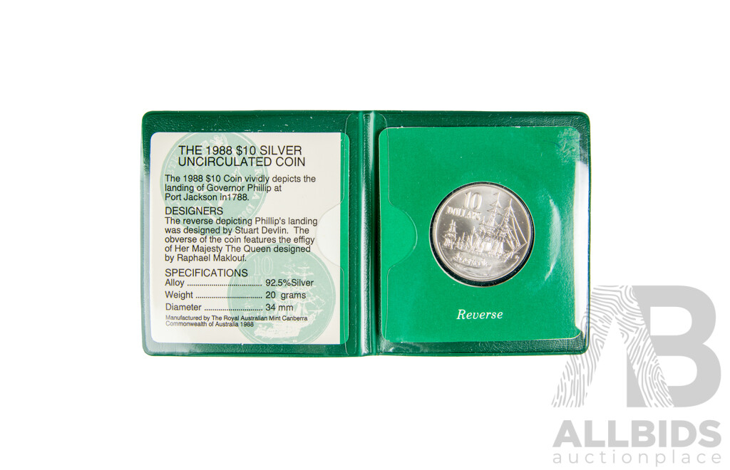 Australian RAM 1988 Silver UNC Ten Dollar Coin, Bicentennial .925