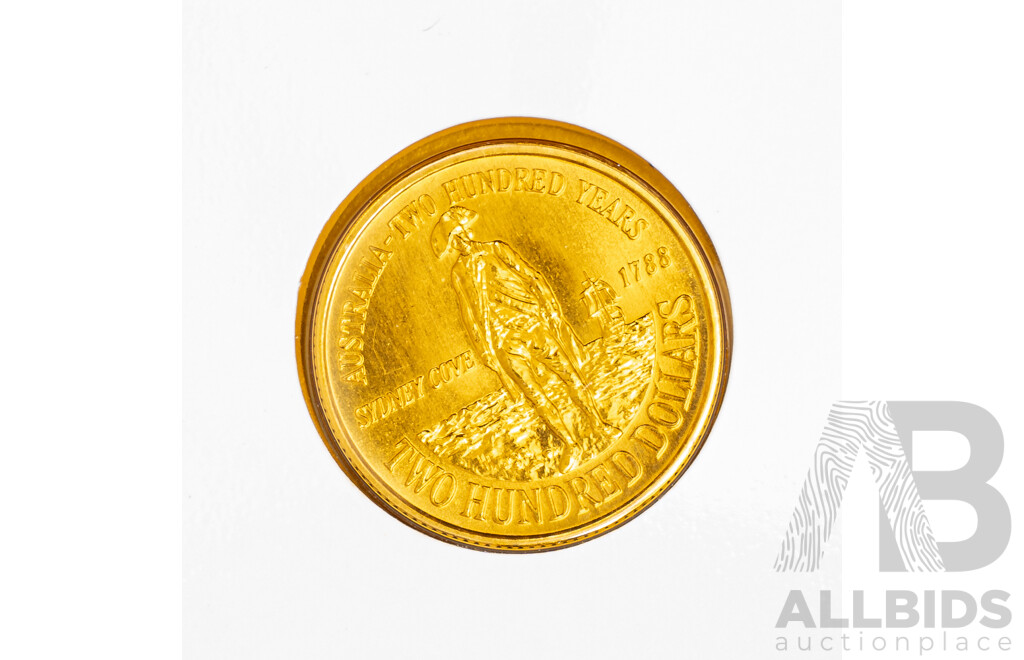Australian RAM 1988 Gold Two Hundred Dollar Coin, Australia 1788-1988, Sydney Cove