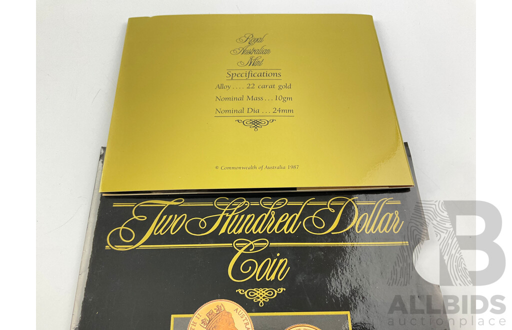 Australian RAM 1987 Gold Two Hundred Dollar Coin, 1787 Arthur Phillip .917