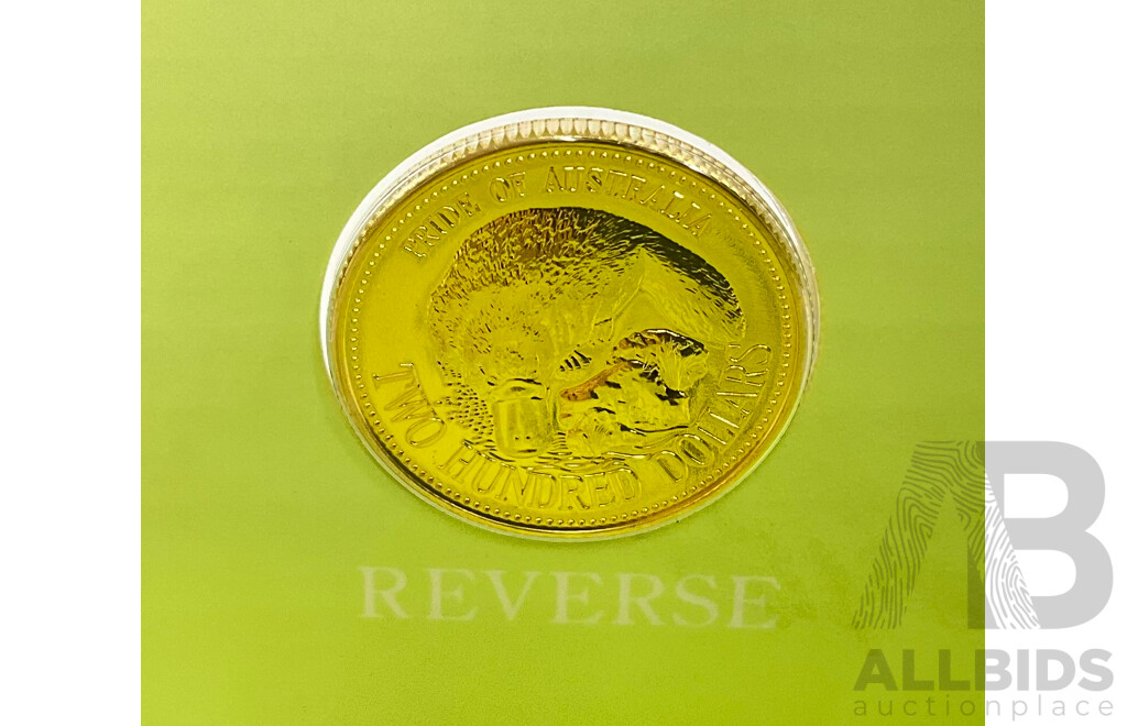 Australian RAM 1990 Gold Two Hundred Dollar Coin, the Pride of Australia, Platypus .917