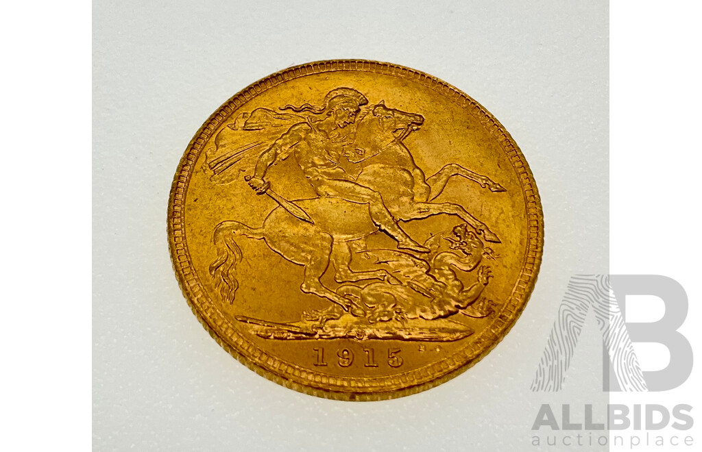 Australian 1915 KGV Gold Sovereign, Sydney Mint, M.R. Roberts, Ex Bank of Albania Gold Sale of 1990/91