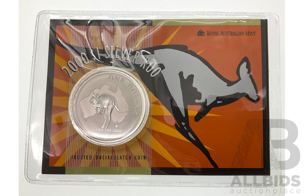 Australian RAM 2000 Silver Frosted One Dollar Coin, Silver Kangaroo .999