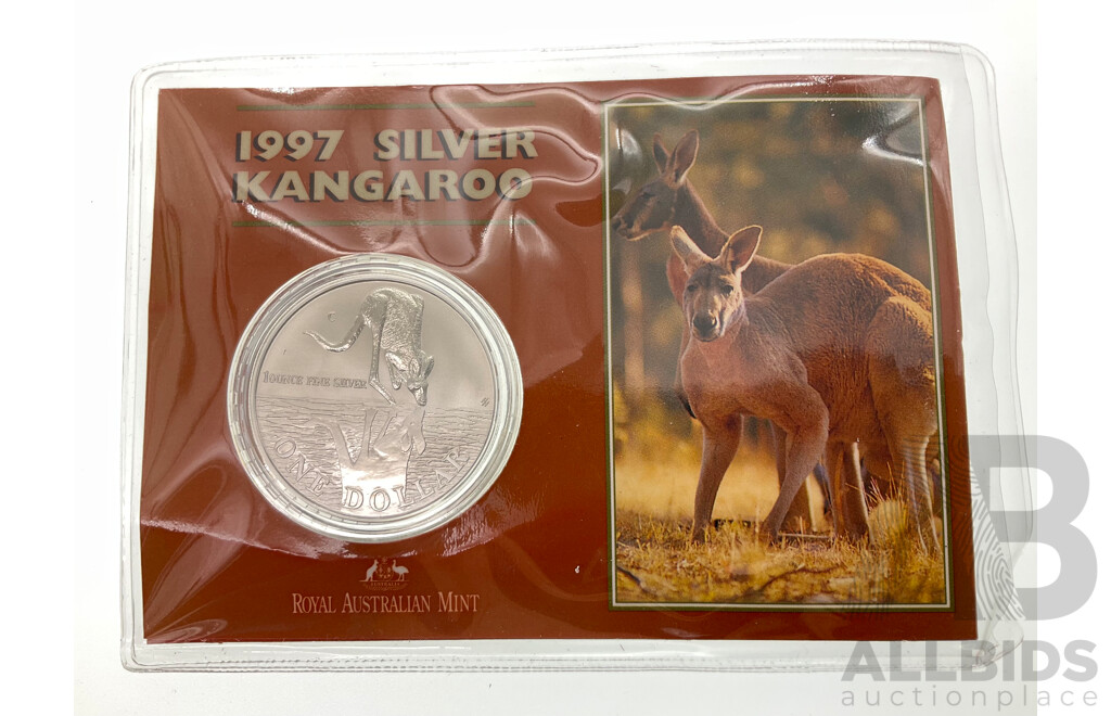 Australian RAM 1997 Silver Frosted One Dollar Coin, Silver Kangaroo .999