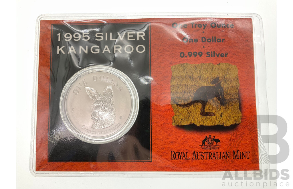 Australian RAM 1995 Silver Frosted One Dollar Coin, Silver Kangaroo .999