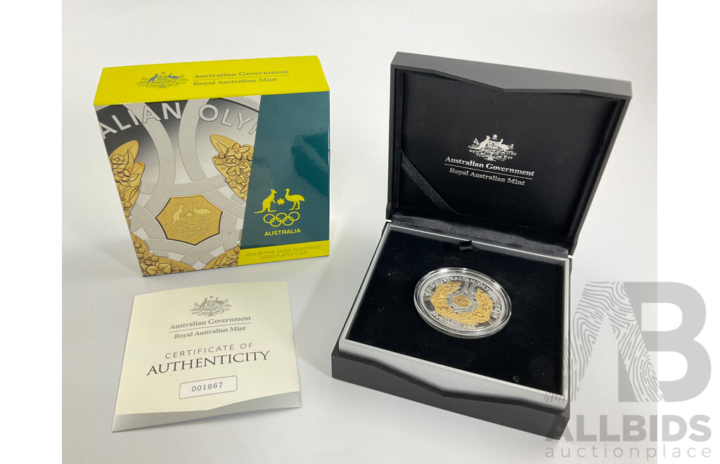 Australian RAM 2016 Silver Proof Gold Plated Five Dollar Coin .999