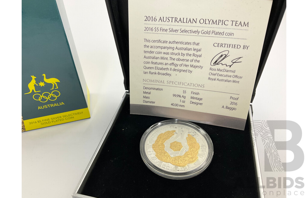 Australian RAM 2016 Silver Proof Gold Plated Five Dollar Coin .999