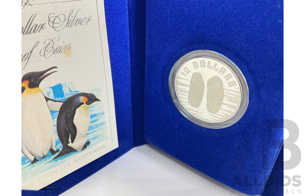 Australian RAM 1992 Silver Proof Ten Dollar Coin, Birds of Australia, Emperor Penguin .925