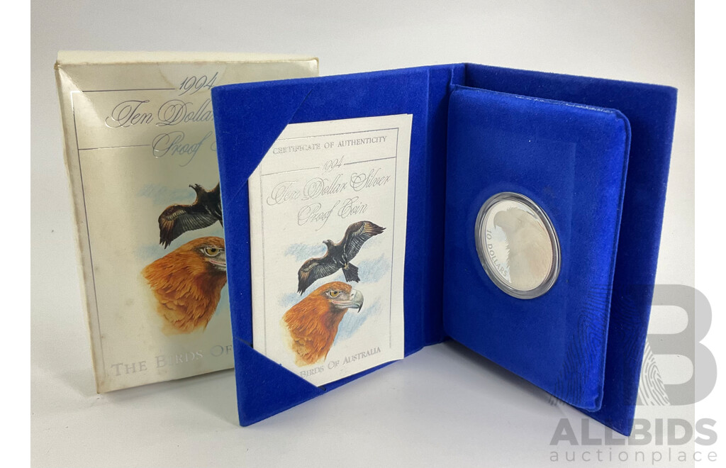 Australian RAM 1994 Silver Proof Ten Dollar Coin, Birds of Australia, Wedged-Tail Eagle .925