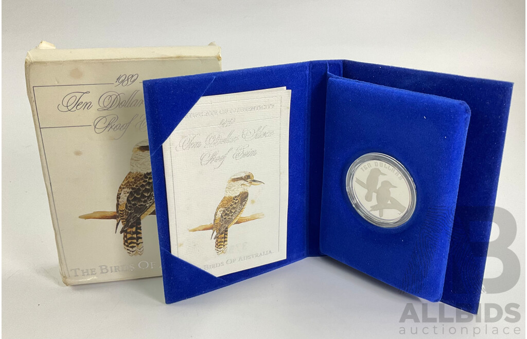Australian RAM 1989 Silver Proof Ten Dollar Coin, Birds of Australia, Kookaburra .925