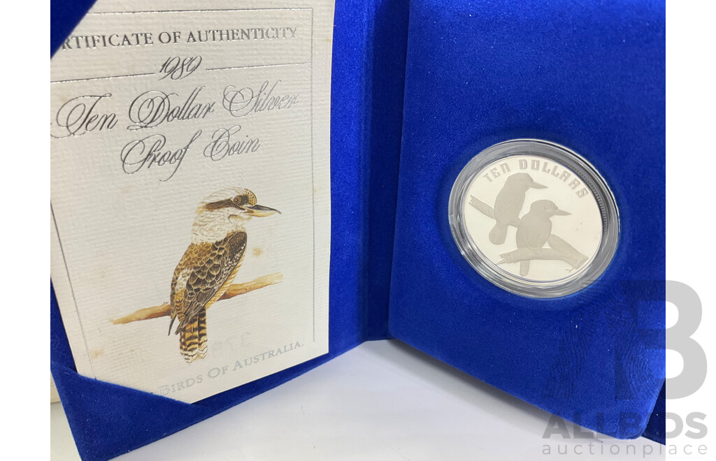 Australian RAM 1989 Silver Proof Ten Dollar Coin, Birds of Australia, Kookaburra .925