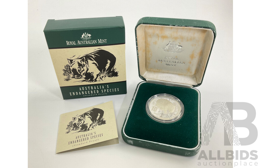 Australian RAM 1998 Silver Proof Ten Dollar Coin, Australia's Endangered Species, Northern Hairy Nosed Wombat .925