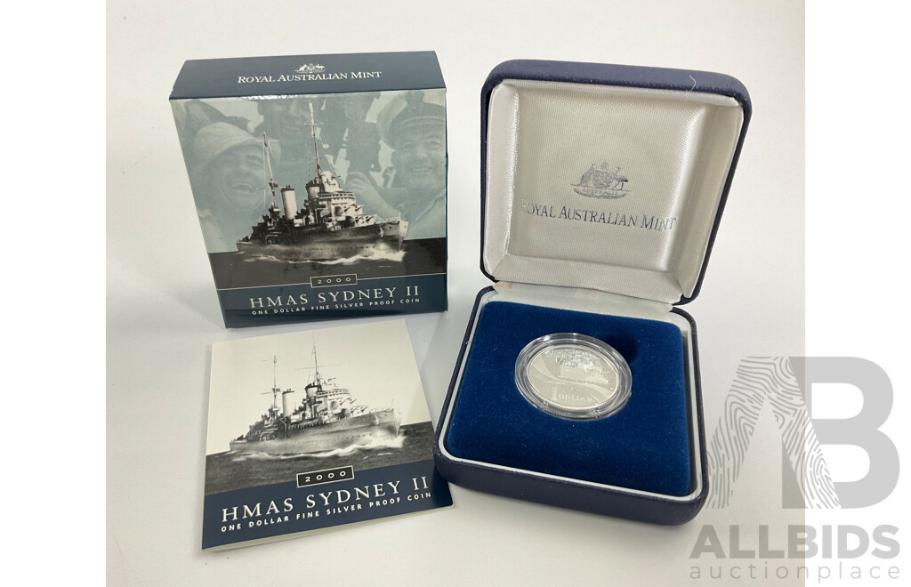Australian RAM 2000 Silver Proof One Dollar Coin, HMAS Sydney II .999