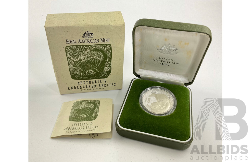 Australian RAM 1995 Silver Proof Ten Dollar Coin, Australia's Endangered Species, The Numbat .925