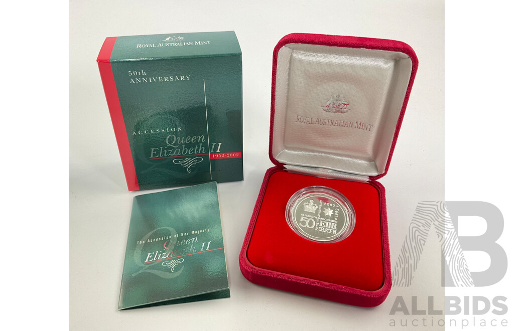 Australian RAM 2002 Silver Proof Fifty Cent Coin, 50th Anniversary Accession QE2 1952-2002 .999