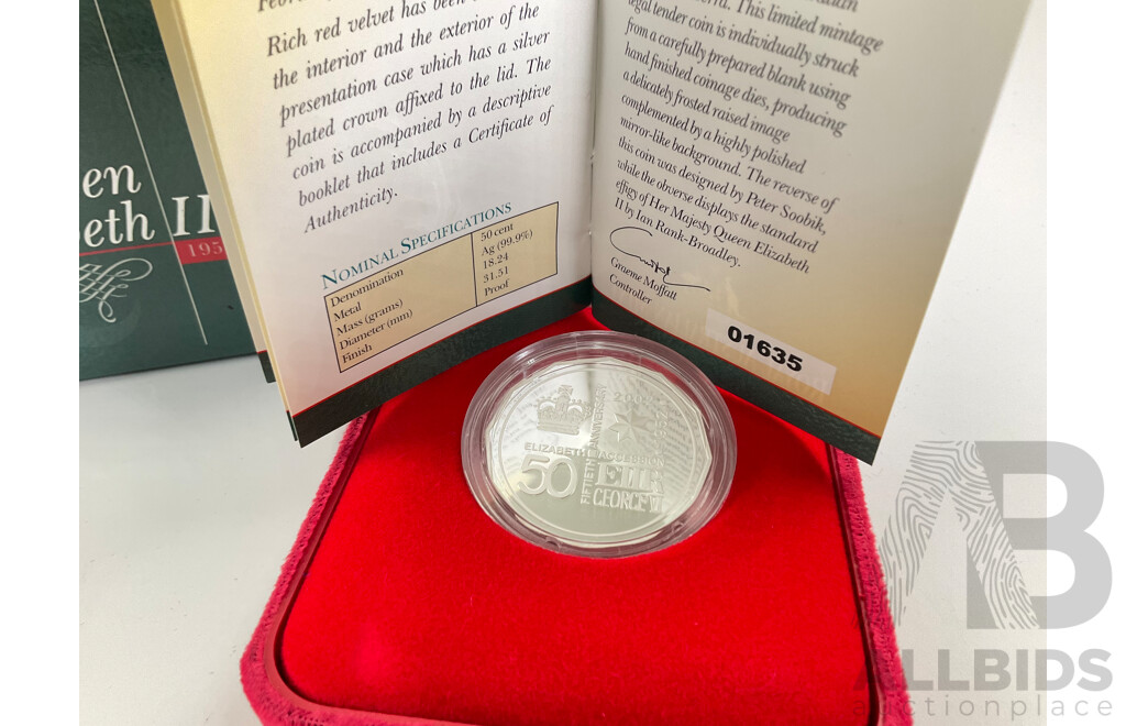 Australian RAM 2002 Silver Proof Fifty Cent Coin, 50th Anniversary Accession QE2 1952-2002 .999