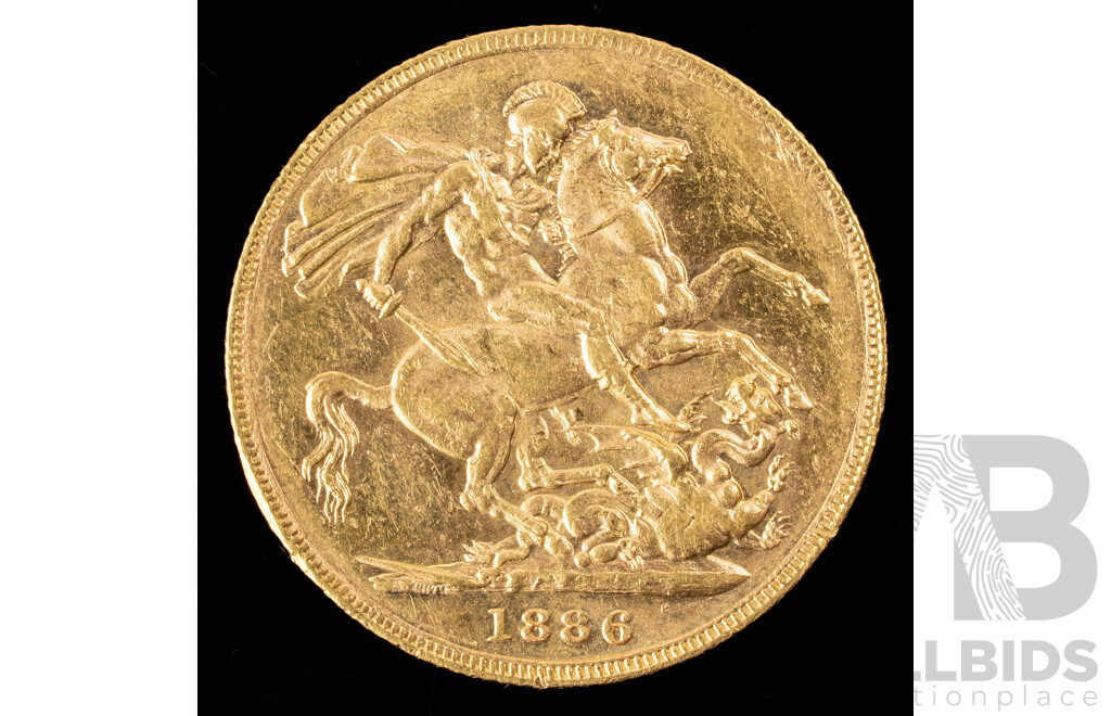 Australian 1886 QV Gold Sovereign, St George Reverse, Melbourne Mint .917
