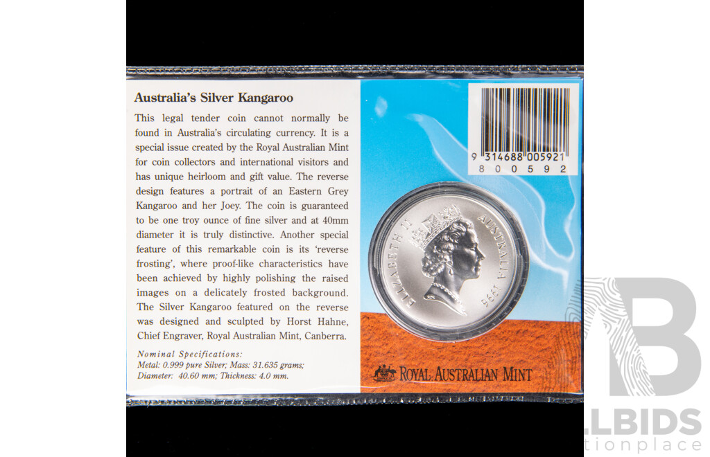 Australian RAM 1996 Silver Frosted One Dollar Coin, Silver Kangaroo .999