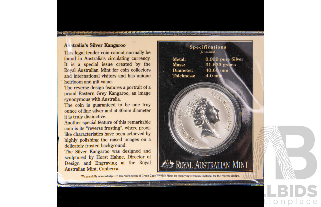Australian RAM 1995 Silver Frosted One Dollar Coin, Silver Kangaroo .999
