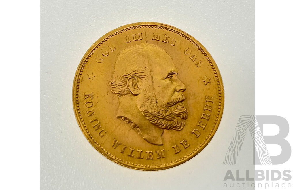 Netherlands 1879 Willem III Gold Ten Gulden Coin .900