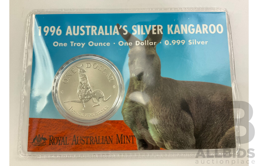 Australian RAM 1996 Silver Frosted One Dollar Coin, Silver Kangaroo .999