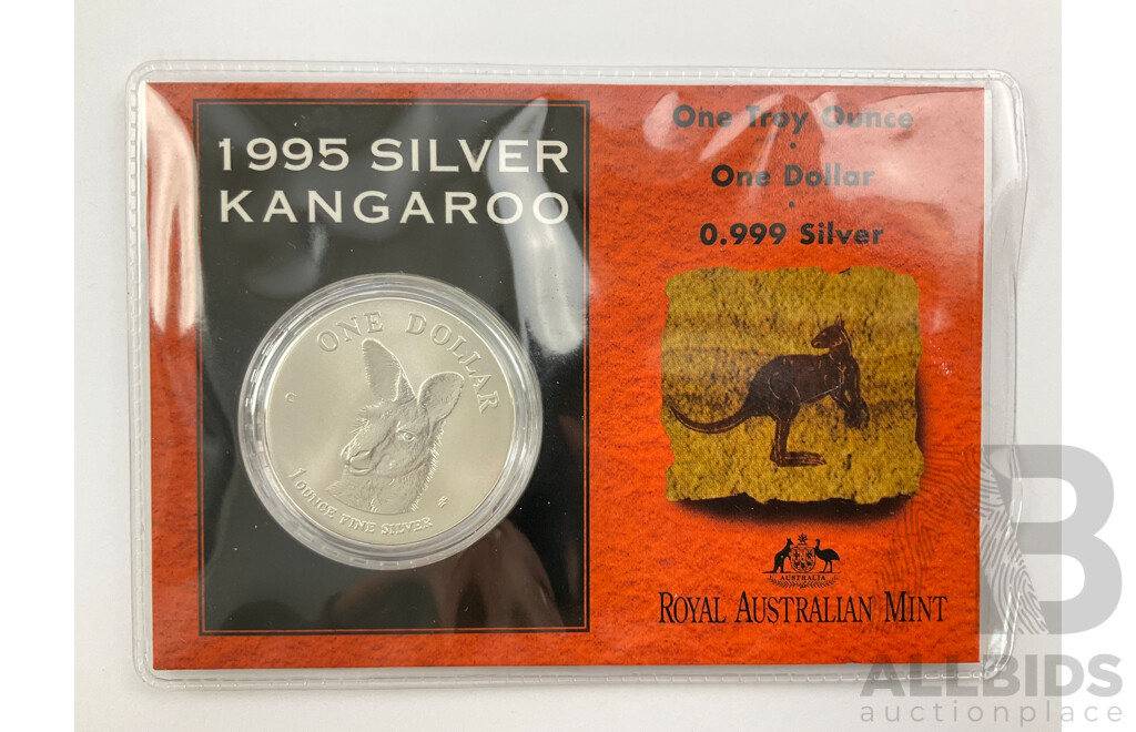 Australian RAM 1995 Silver Frosted One Dollar Coin, Silver Kangaroo .999