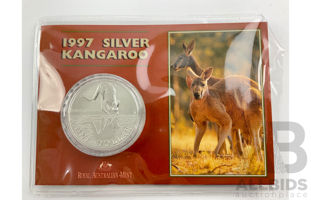 Australian RAM 1997 Silver Frosted One Dollar Coin, Silver Kangaroo .999