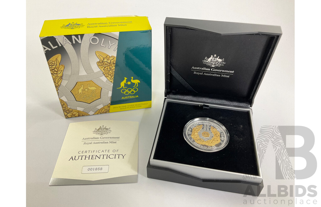 Australian RAM 2016 Silver Proof-Gold Plated Five Dollar Coin, Australian Olympic Coin .999