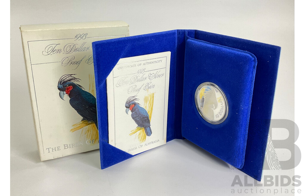 Australian RAM 1993 Silver Proof Ten Dollar Coin, Birds of Australia, Palm Cockatoo .925