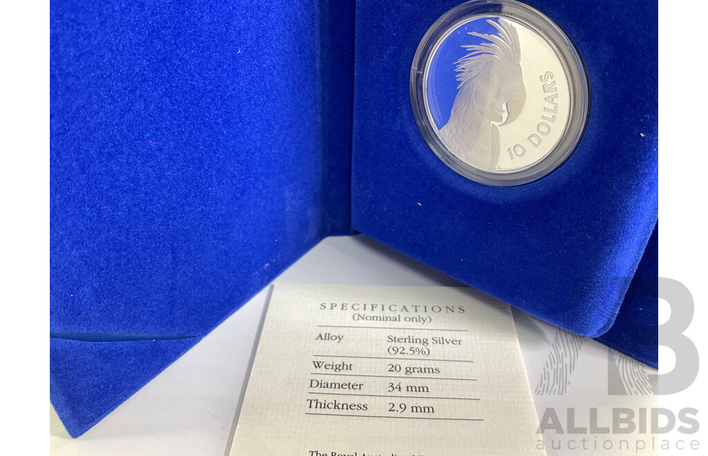 Australian RAM 1993 Silver Proof Ten Dollar Coin, Birds of Australia, Palm Cockatoo .925