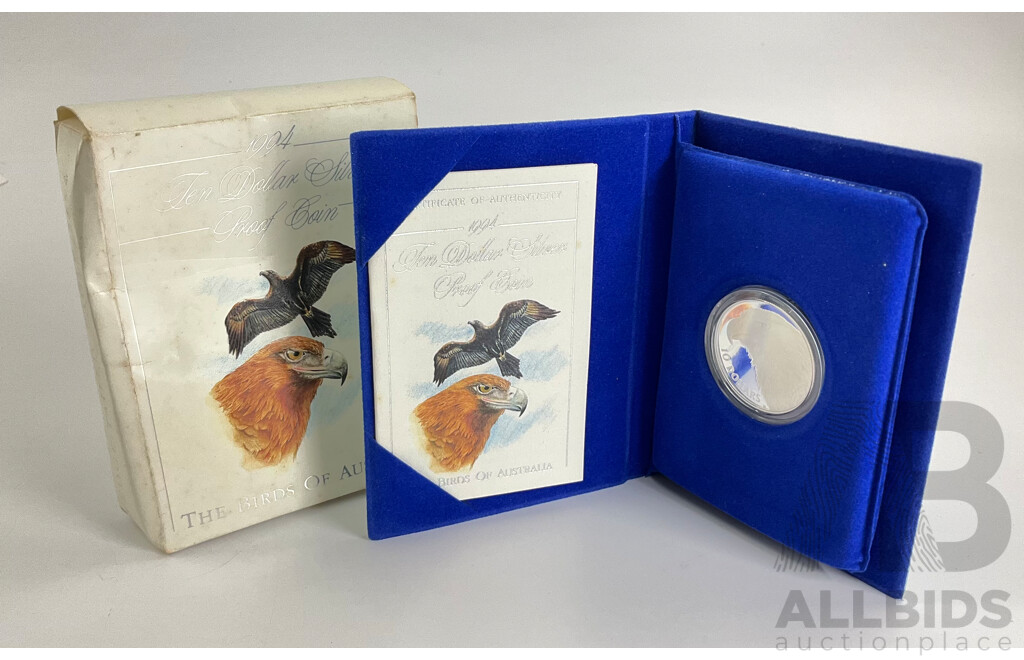 Australian RAM 1994 Silver Proof Ten Dollar Coin, Birds of Australia, Wedged-Tail Eagle .925