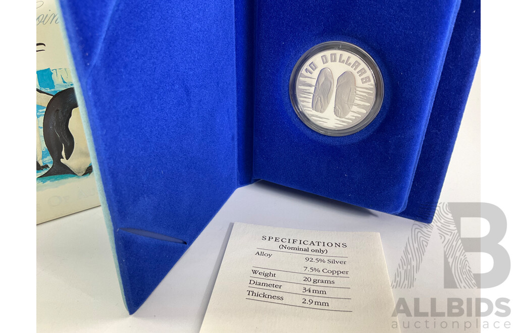 Australian RAM 1992 Silver Proof Ten Dollar Coin, Birds of Australia, Emperor Penguin .925