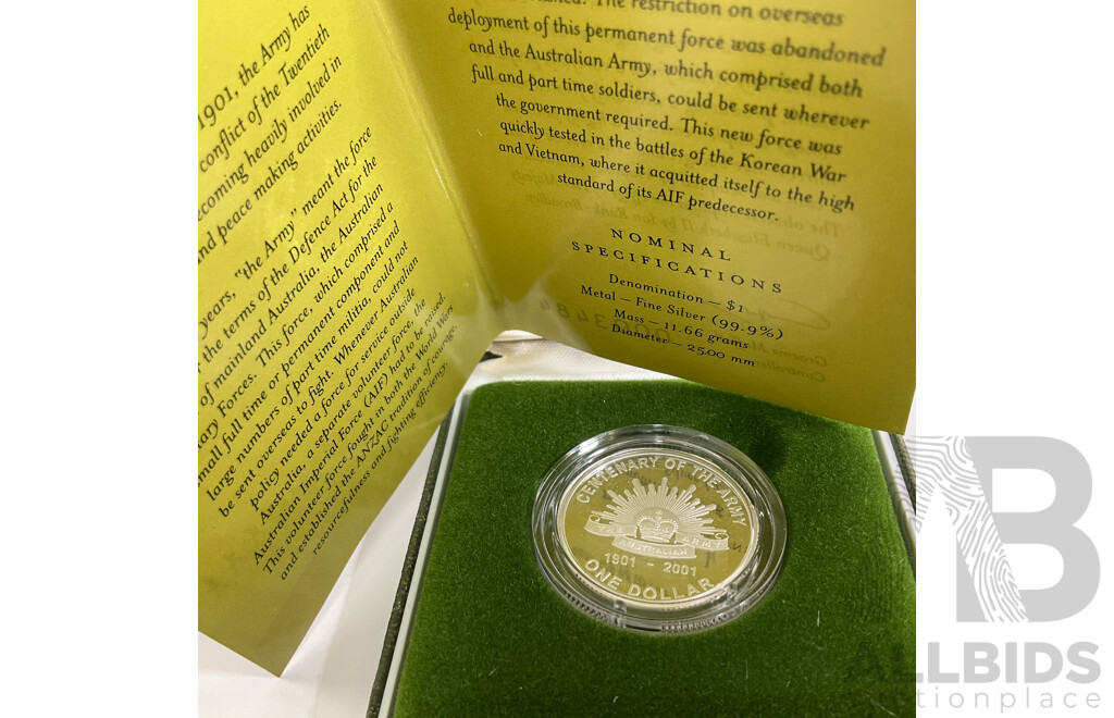 Australian RAM 2001 Silver One Dollar, Centenary of the Australian Army .999