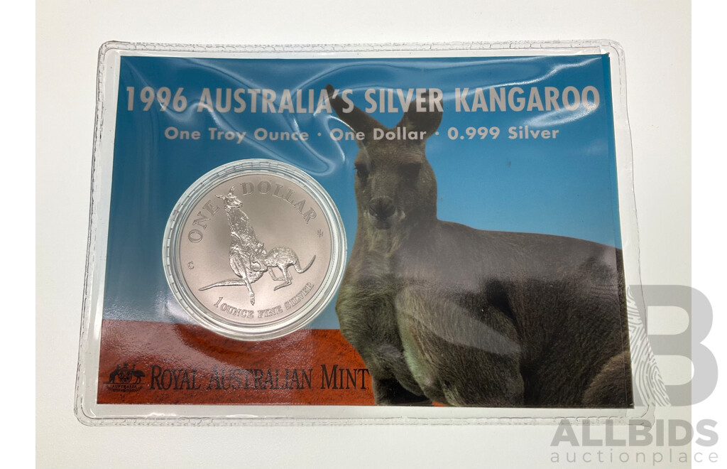 Australian RAM 1996 Silver Frosted One Dollar Coin, Silver Kangaroo .999