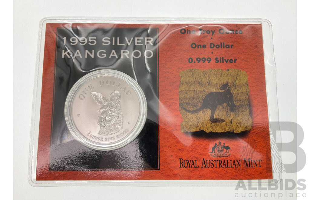 Australian RAM 1995 Silver Frosted One Dollar Coin, Silver Kangaroo .999
