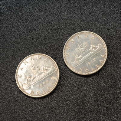 Canadian (800) Silver Dollar Coin Cuff Links, 1960/1962, 35mm Diameter, 47.80 Grams