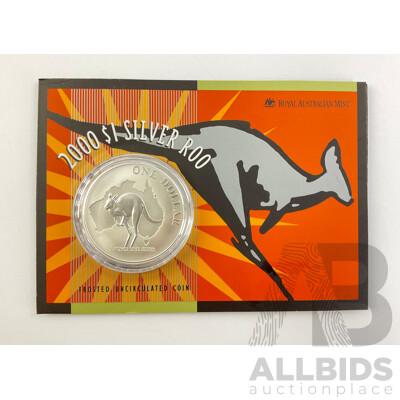 Australian RAM 2000 Silver Frosted One Dollar Coin, 'Silver Roo' .999