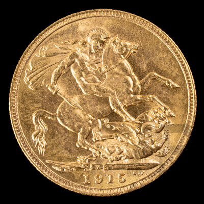 Australian 1915 KGV Gold Sovereign, Sydney Mint .917